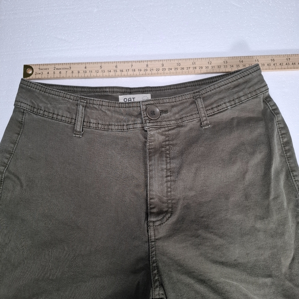 Oat New York Wide Leg Cargo Jeans Women’s 10/30 Green High Rise Stretch Denim - Picture 8 of 12